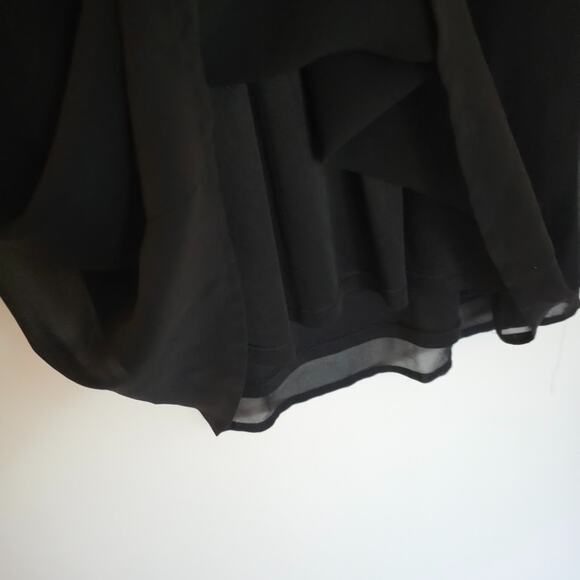 Express Black Sheer Sleeve Mini Dress Knee Size S Elastic Waist Keyhole Back - Picture 11 of 16